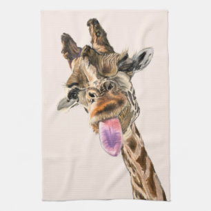 Funny Giraffe Tongue Out and Playful Wink - Spaß Geschirrtuch
