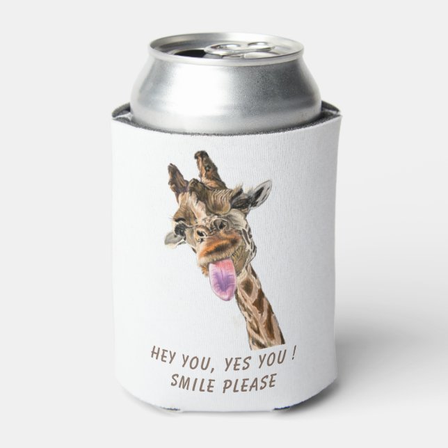 Funny Giraffe Tongue Out Can Cooler - Custom Text Dosenkühler (Kanne Vorderseite)