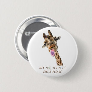 Funny Giraffe Tongue Out Playful Button