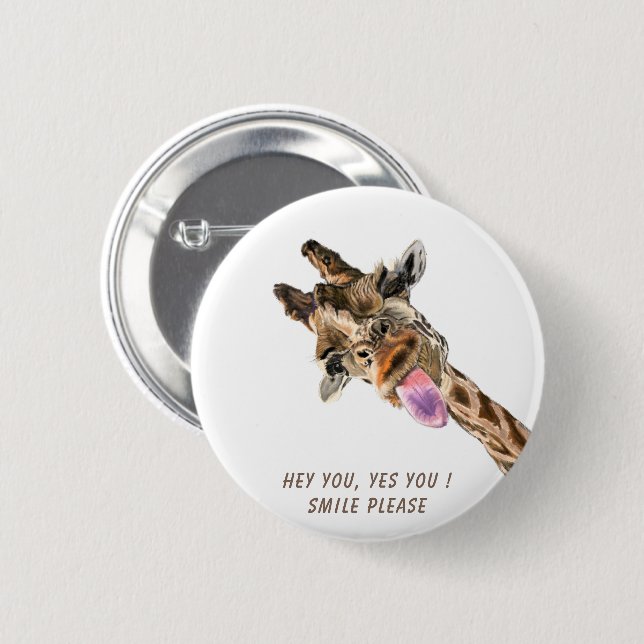 Funny Giraffe Tongue Out Playful Button Lächeln (Vorne & Hinten)