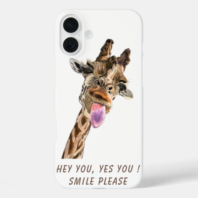 Funny Giraffe Tongue Personalisierter Text iPhone 16 Plus Hülle (Rückseite)