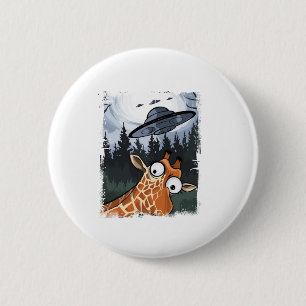 Funny Giraffe UFO Zoo Animal Weird Meme Graphic _ Button