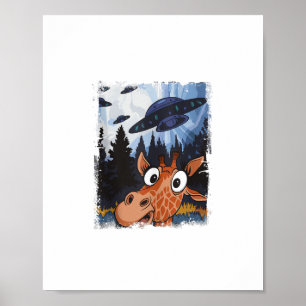 Funny Giraffe UFO Zoo Animal Weird Meme Graphic Poster
