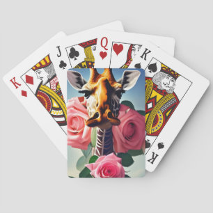 Funny Giraffe und Rose Surreal Spielkarten