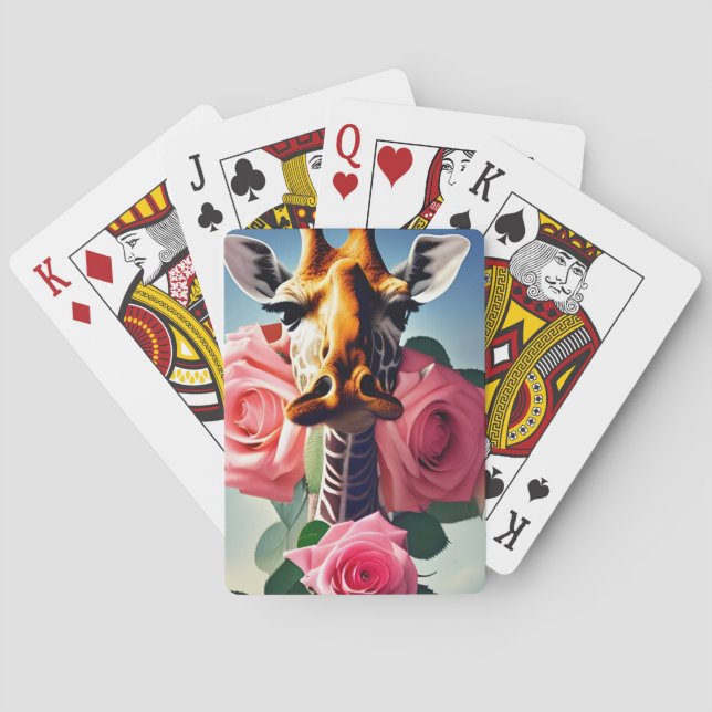 Funny Giraffe und Rose Surreal Spielkarten (Rückseite)