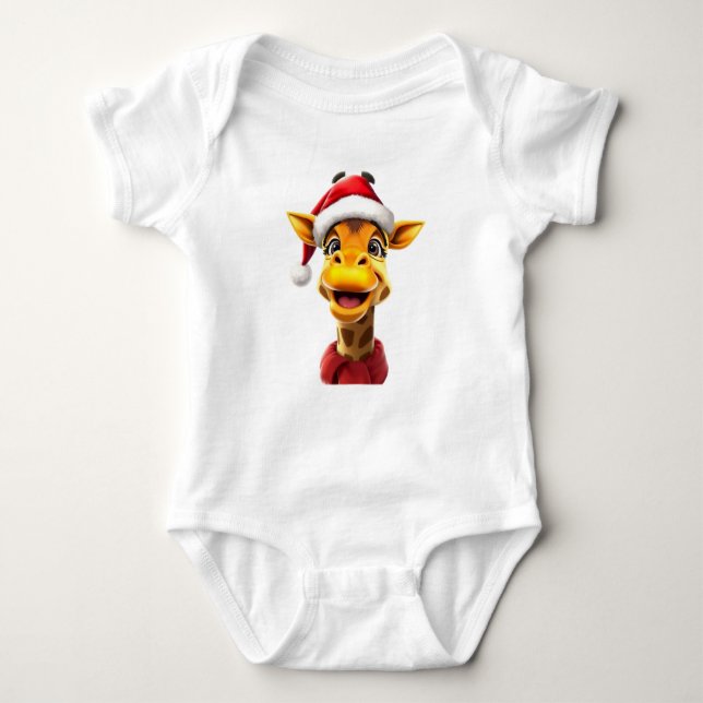 Funny giraffe wearing a Santa hat Baby Strampler (Vorderseite)