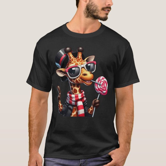 Funny Giraffe Wearing Sonnenbrille T-Shirt (Vorderseite)