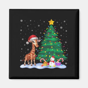 Funny Giraffe Xmas Tree Lights Reindeer Hat Christ Magnet