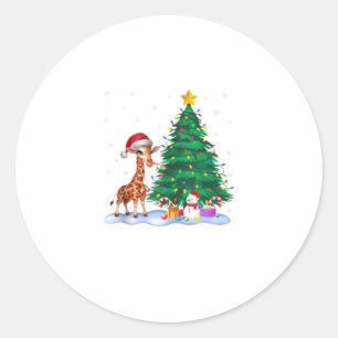 Funny Giraffe Xmas Tree Lights Reindeer Hat Christ Runder Aufkleber