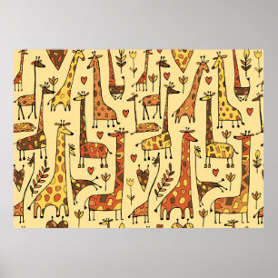 Funny giraffes skizzen, nahtloses muster deines de poster