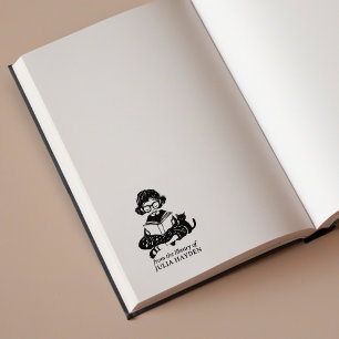 Funny Girl mit Cat Buchzeichen Gummistempel