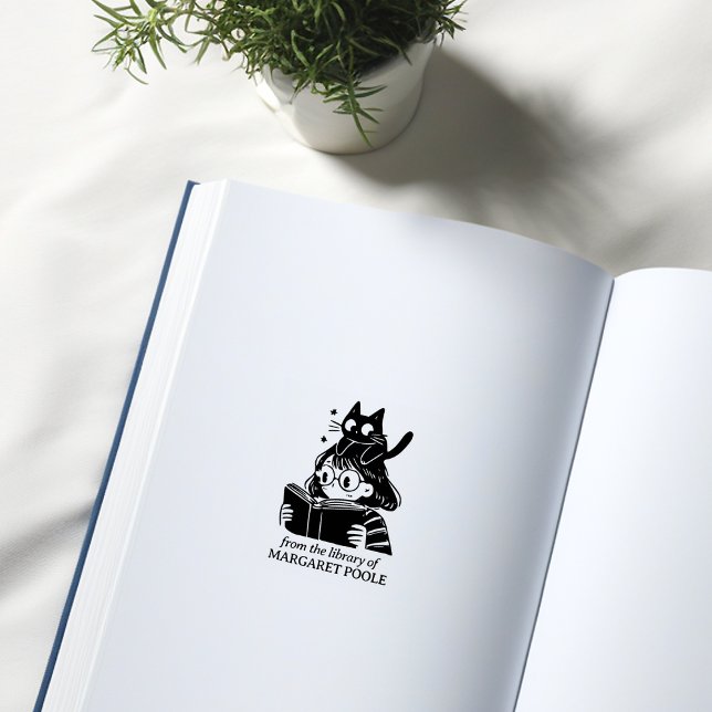 Funny Girl mit Cat Buchzeichen Gummistempel (Von Creator hochgeladen)