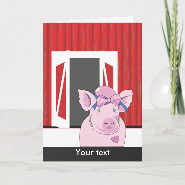 Funny Girl Pig mit Barn Gruß Karte (Vorderseite)
