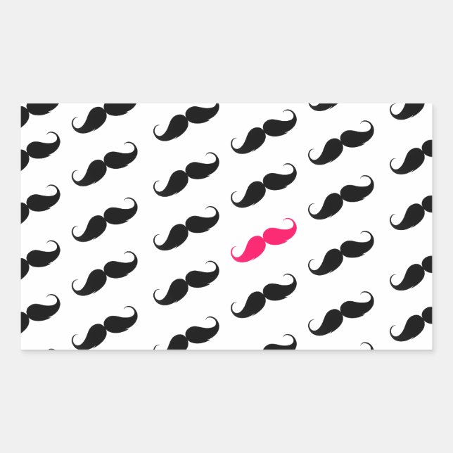 Funny Girl Pink und Black Mustache Muster Rechteckiger Aufkleber (Vorderseite)