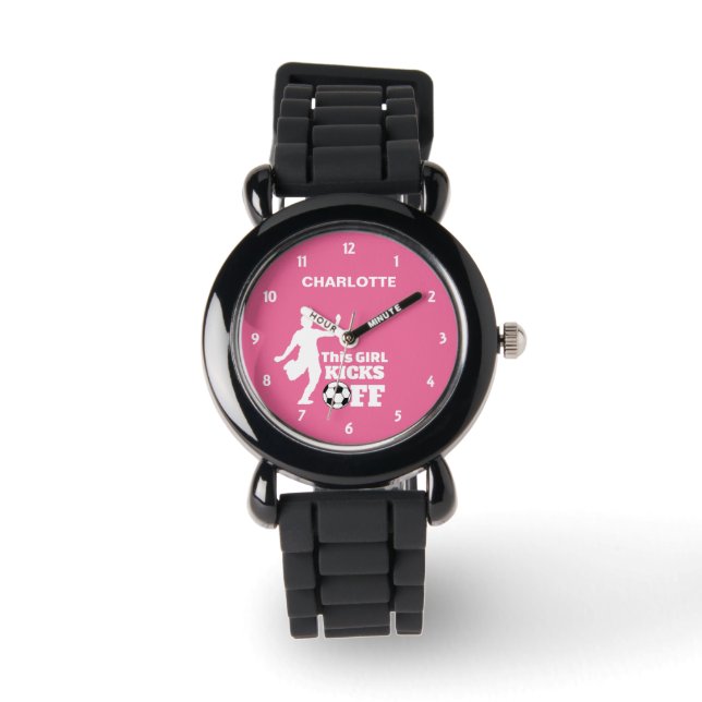 Funny Girl Soccer Player Personalisiert Grafik Armbanduhr (Vorderseite)
