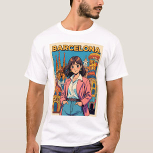 Funny Girl Vintag Post Card Barcelona T-Shirt