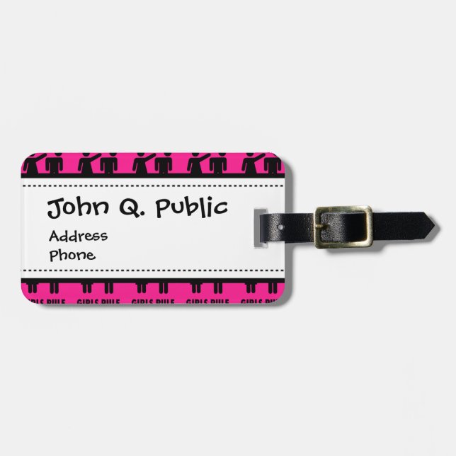 Funny Girls Rule Hot Pink Feminist Geschenke Gepäckanhänger (Vorderseite horizontal)