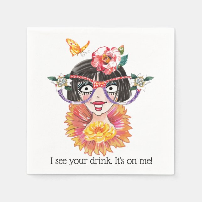 Funny Girly Face in Glasses-Camellia Serviette (Vorderseite)