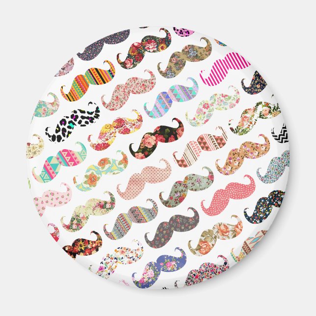 Funny Girly farbenfrohe Muster Mustaches Magnet (Vorne)