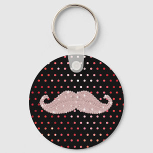 Funny Girly Pink Bling Mustache Polka Dots Muster Schlüsselanhänger