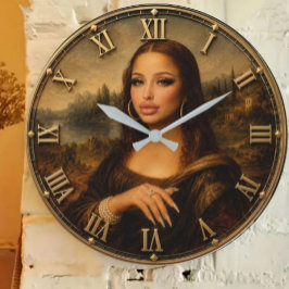 Funny Glam Mona Lisa Modern Diva Renaissance Art Große Wanduhr