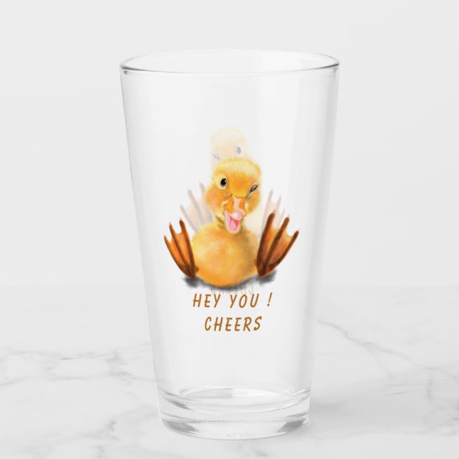 Funny Glass Geschenk mit Happy Playful Duck - Chef Glas (Vorderseite)