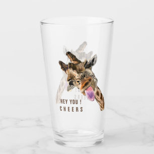 Funny Glass Playful Giraffe Cheers - Custom Text Glas