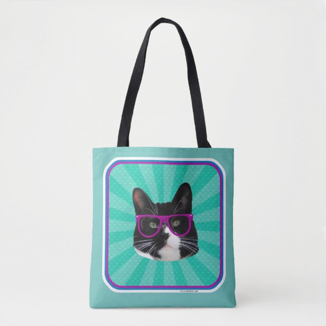 Funny Glasses Tuxedo Cat Episches Foto Kunst Tasche (Vorderseite)