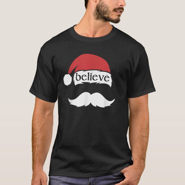 Funny Glaube Weihnachtsmannmütze White Mustache Ki T-Shirt (Vorderseite)