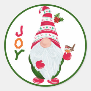 Funny Gnome Joy Christmas Runder Aufkleber
