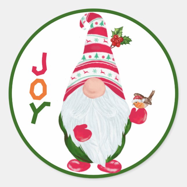 Funny Gnome Joy Christmas Runder Aufkleber (Vorderseite)