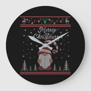 Funny Gnome Merry Christmas Große Wanduhr
