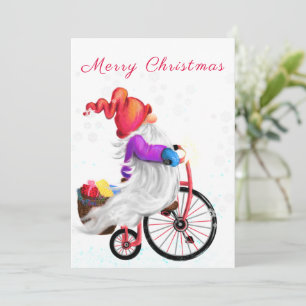 Funny Gnome mit Bike und Geschenken - Frohe Weihna