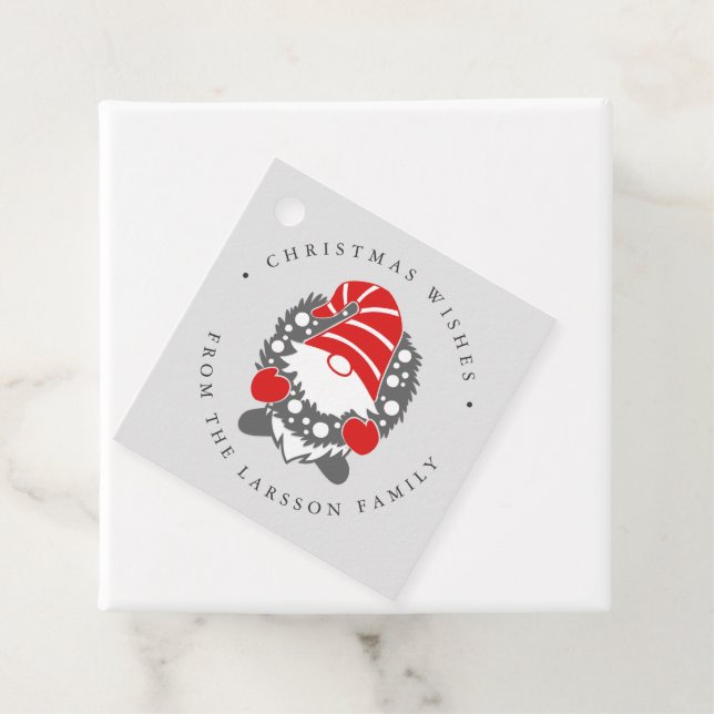 Funny Gnome mit Garland Festivals Weihnachten Grau Geschenkanhänger (Beispiel)
