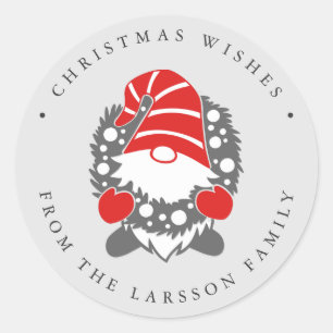 Funny Gnome mit Garland Gray Festivale Adresse Runder Aufkleber