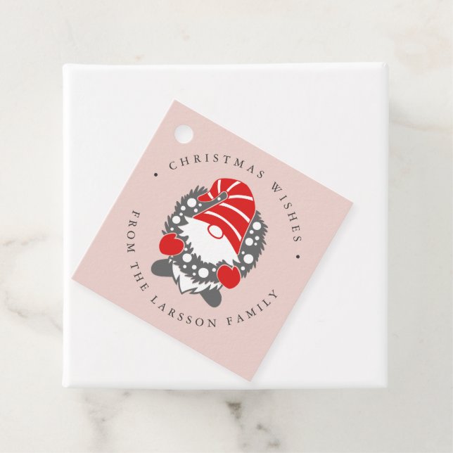 Funny Gnome mit Garland Weihnachten Rosa Geschenkanhänger (Beispiel)