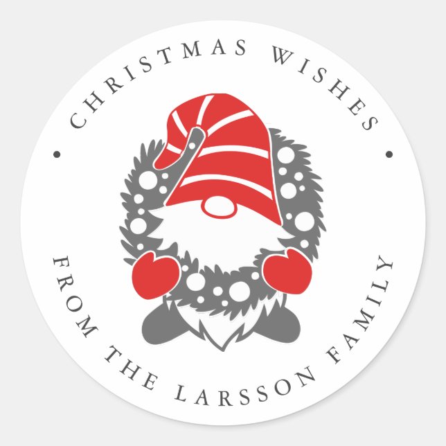 Funny Gnome mit Garland Weihnachten Runder Aufkleber (Vorderseite)