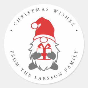 Funny Gnome mit Gegenwart und Weihnachtsmannmütze Runder Aufkleber