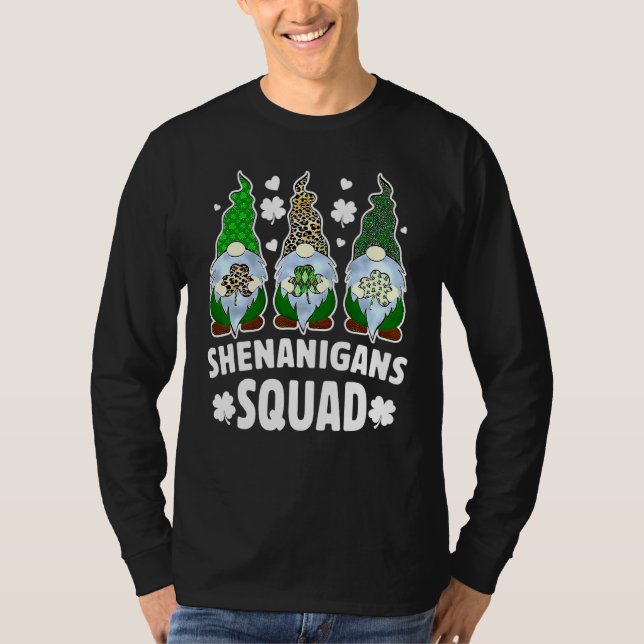 Funny Gnome Shenanigans Squad Kleeblatt St Patrick T-Shirt (Vorderseite)