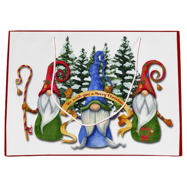 Funny Gnome Weihnachten wünscht Große Geschenktüte (Vorderseite)