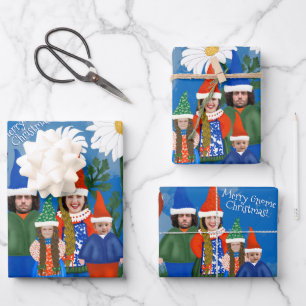 Funny Gnome Your Family Add Face Foto Weihnachten Geschenkpapier Set