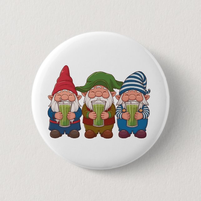 Funny Gnomes Holding a Matcha Drink Magical Button (Vorderseite)