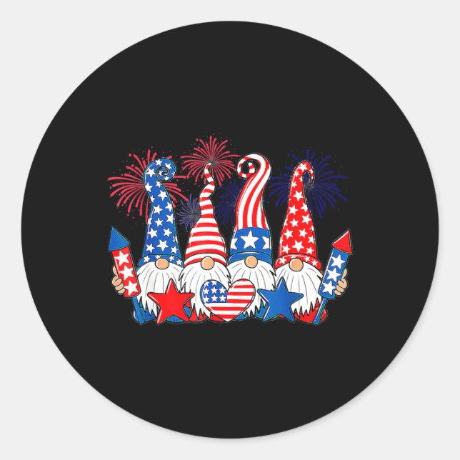 Funny Gnomes Patriotic American Flag Niedlich Gnom Runder Aufkleber (Vorderseite)