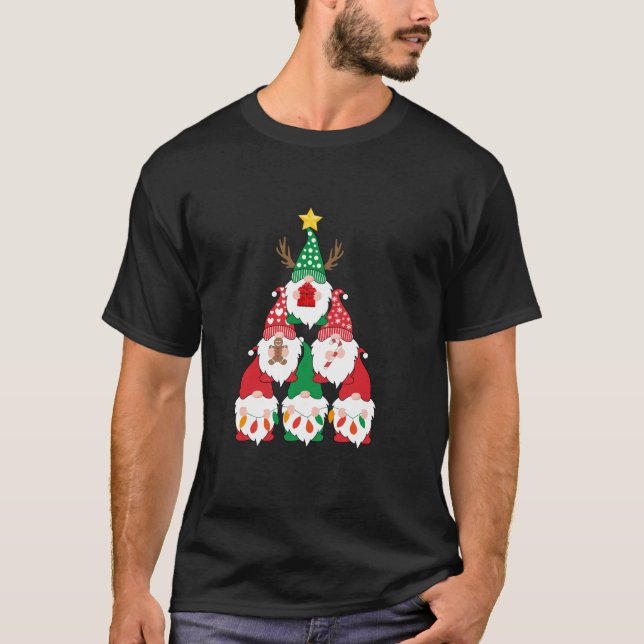 Funny Gnomes Weihnachtsbaum Reindeer Xmas Gnomies T-Shirt (Vorderseite)
