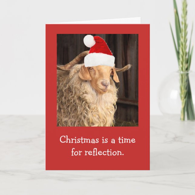 Funny Goat and Weihnachtsmannmütze Christmas Karte (Vorderseite)