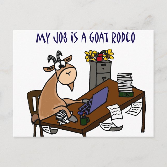 Funny Goat at Desk Goat Rodeo Job Spaß Postkarte (Vorderseite)
