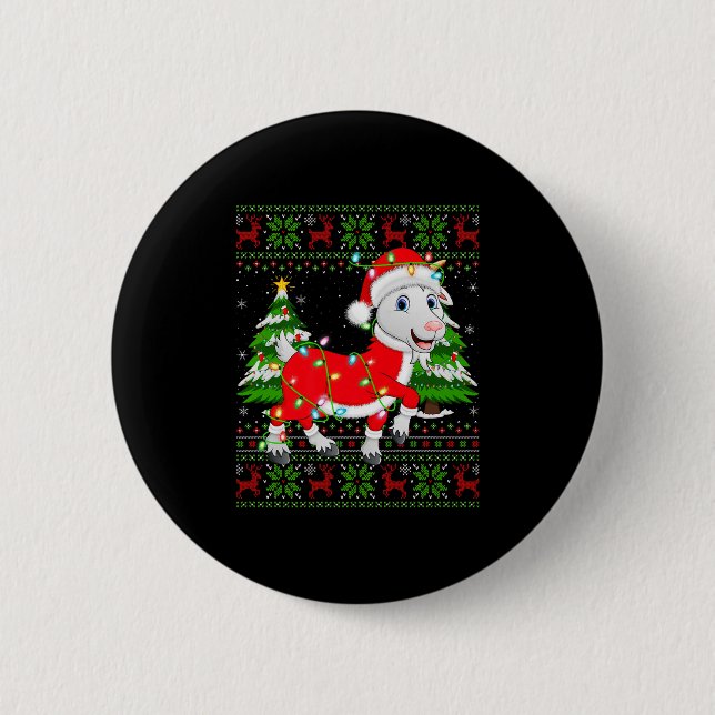 Funny Goat Christmas Lights Santa Costume Ugly Xma Button (Vorderseite)