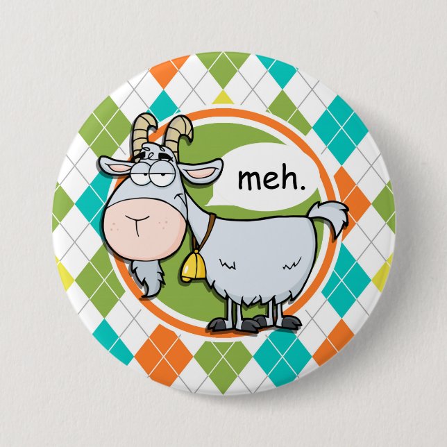 Funny Goat; farbenfrohe Raute Muster Button (Vorderseite)