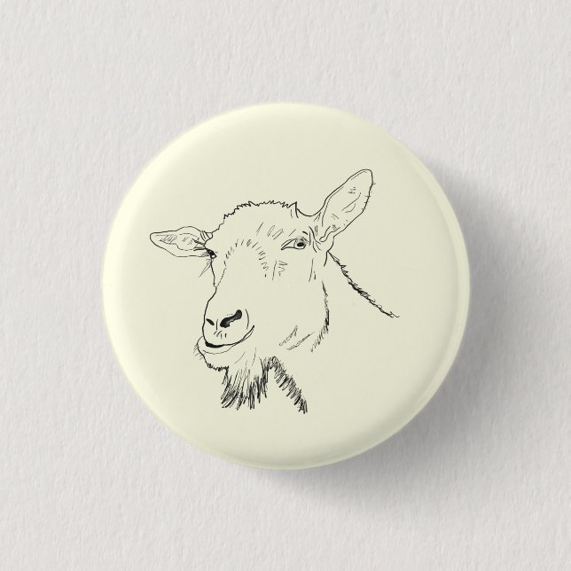 Funny Goat Line Zeichnend Tierkunstdesign Button (Vorderseite)