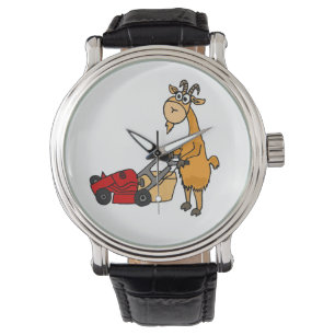 Funny Goat Pushing Lawn Mower Wristwatch Armbanduhr